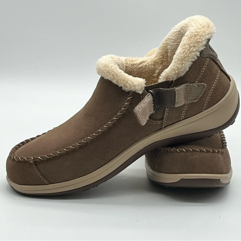 Orthofeet Lorin Womens Brown Suede Slip-On Slippers Faux Fur Lining Size 8.5
